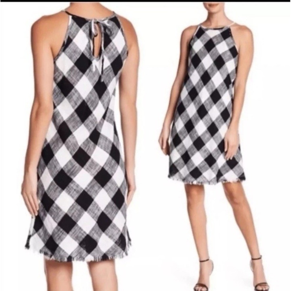 Philosophy Black & White Check Halter Linen Blend Sleeveless Dress Size 8 Picnic